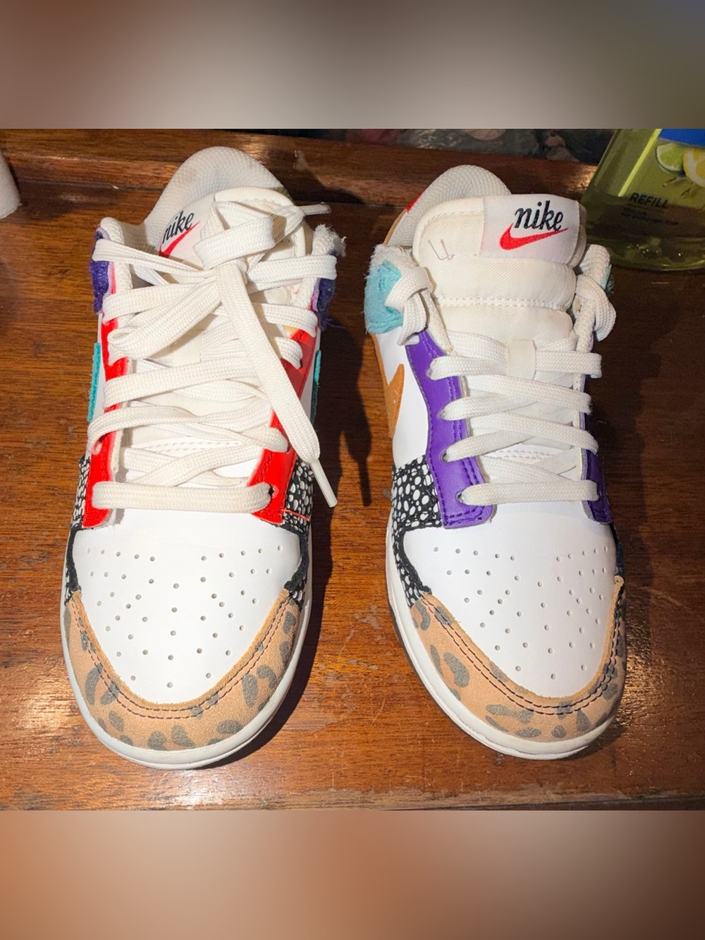 Sz 5.5 Nike Dunk Low GS White Multicolor Animal Print Leather DN3866-100 W